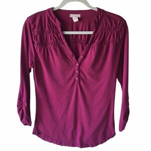 Mod-O-Doe V-Neck Long Sleeve Top Burgundy Size S